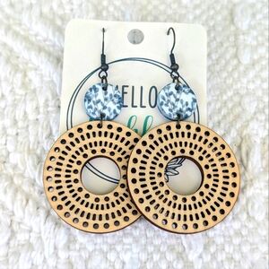 Boho Wooden Earrings with Eucalyptus accent!